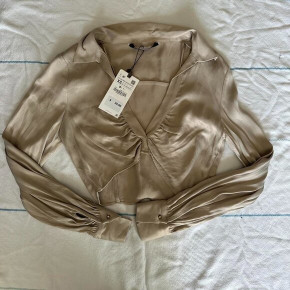 zara Tops - Zara Satin Deep V Neck